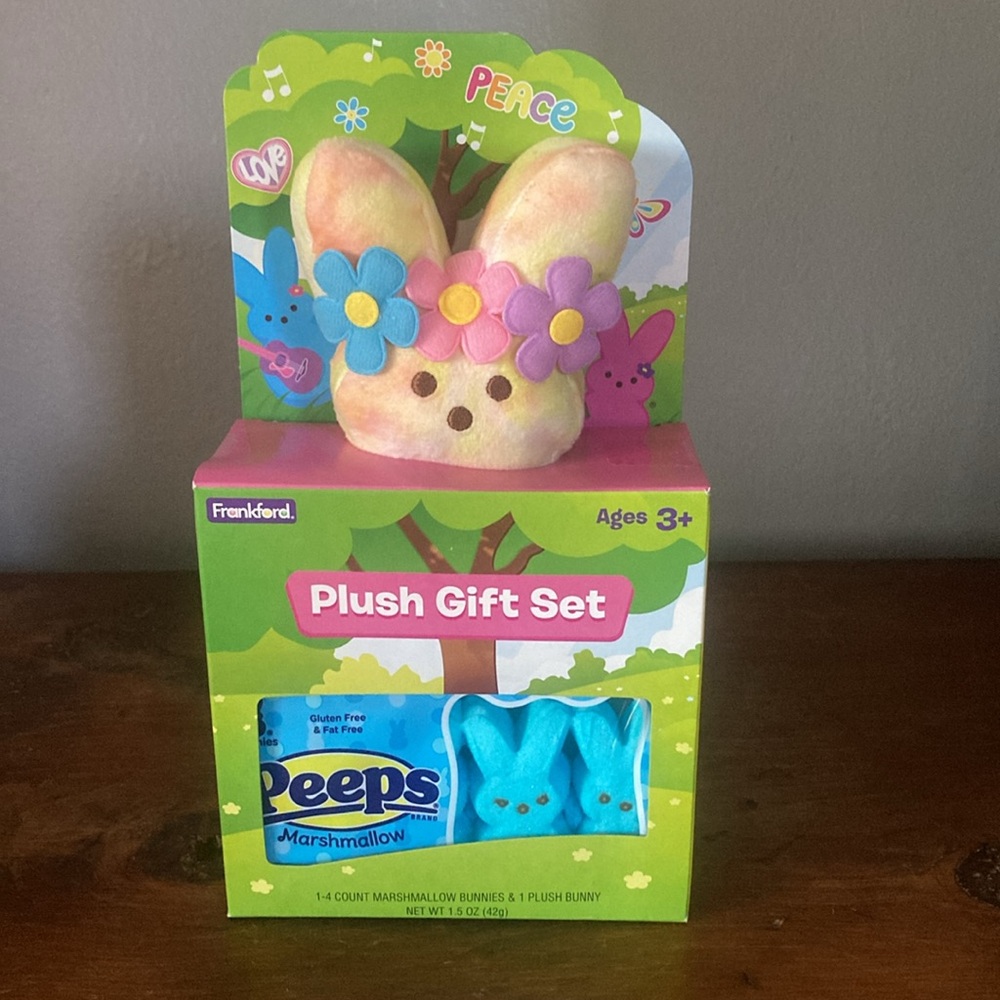 BNIB- Floral Tie Dye Peeps Bunny Plush & 4pk Peeps Candy- Peeps Plush Gift Box